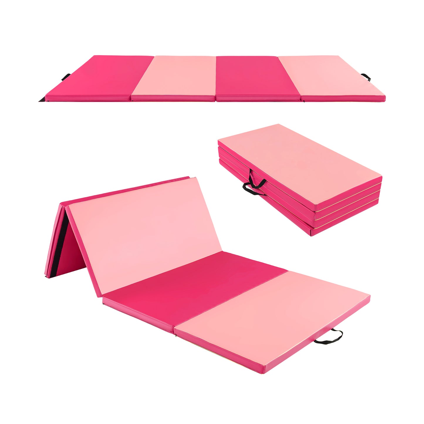Folding Gymnastics Mat with Carry Handles Hook and Loop Fasteners-Blue