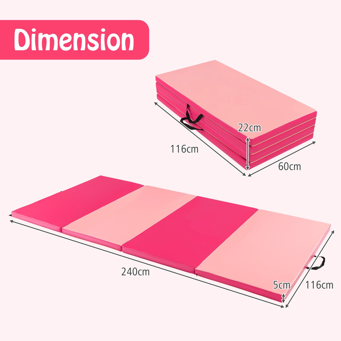 Folding Gymnastics Mat with Carry Handles Hook and Loop Fasteners-Blue