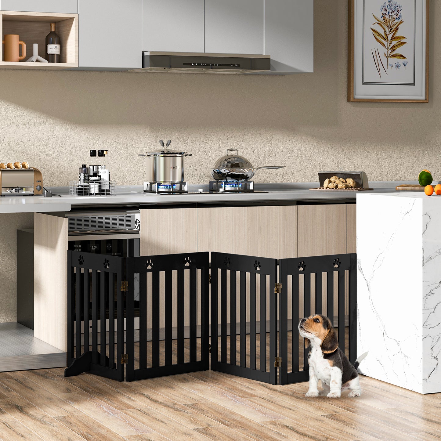 4 Panels Folding Pet Gate-Brown