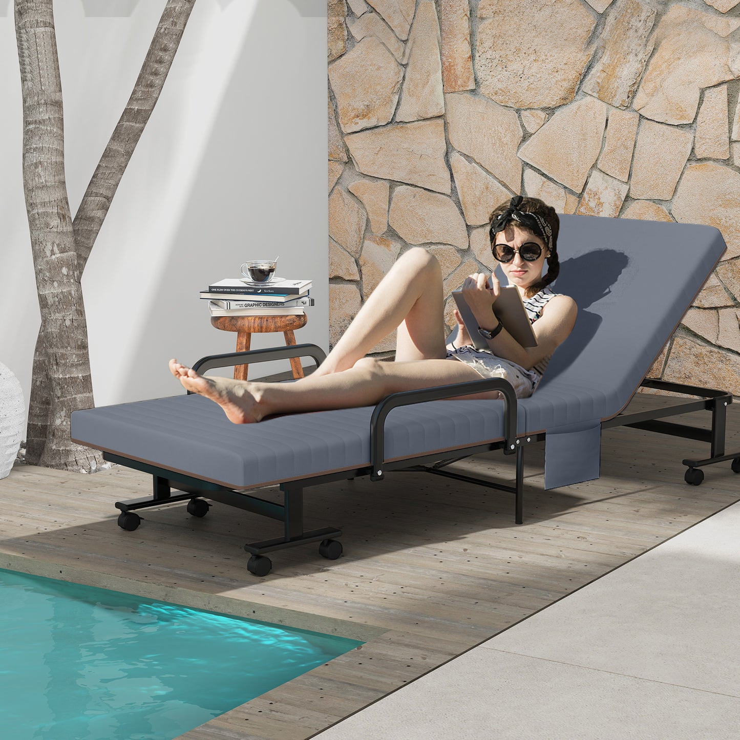 Folding Sofa Bed with Mattress-Brown