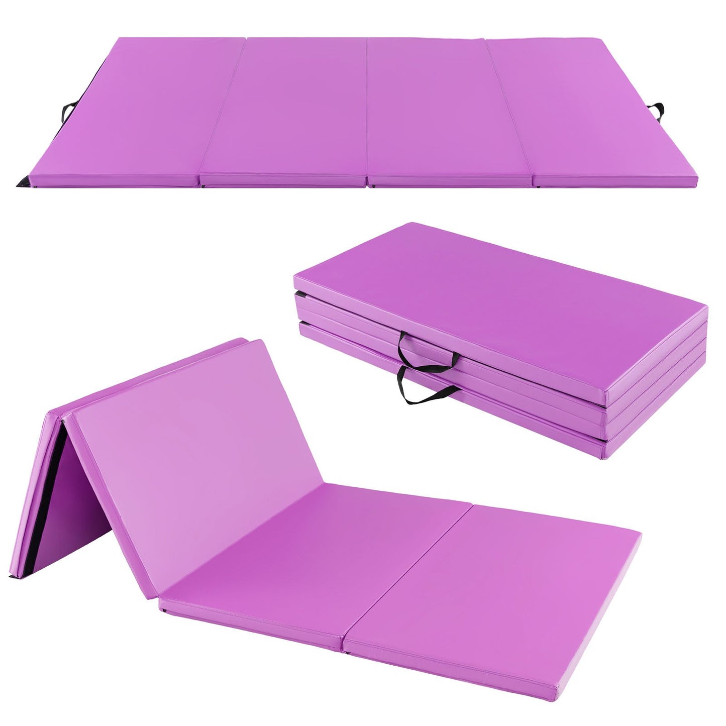 240 x 116 x 5 cm Folding Soft Floor Mat with Carry Handles and Hook & Loop Fasteners-Pink & Purple