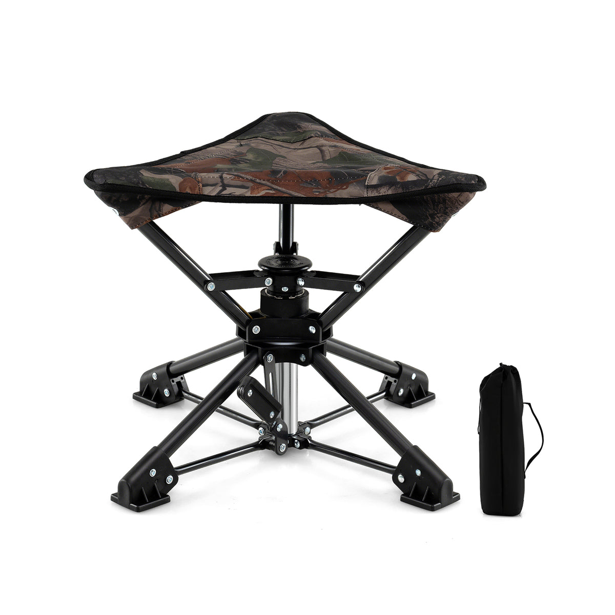 Folding Swivel Camping Hunting Stools with Anti-Sink Feet and Carry Bag-Blue