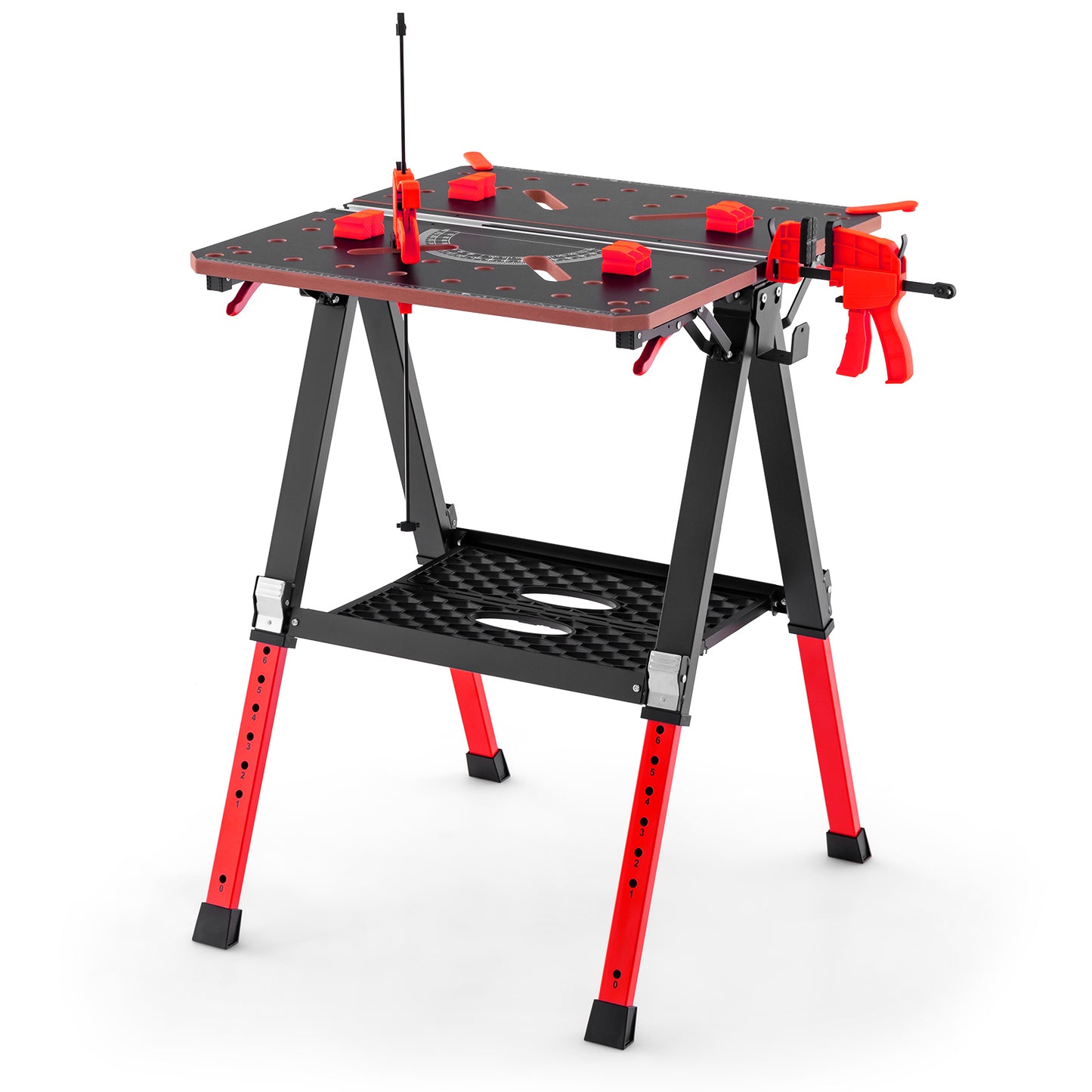 2-in-1 Folding Work Table with 2 Quick Clamps and 8 Adjustable Heights -Orange