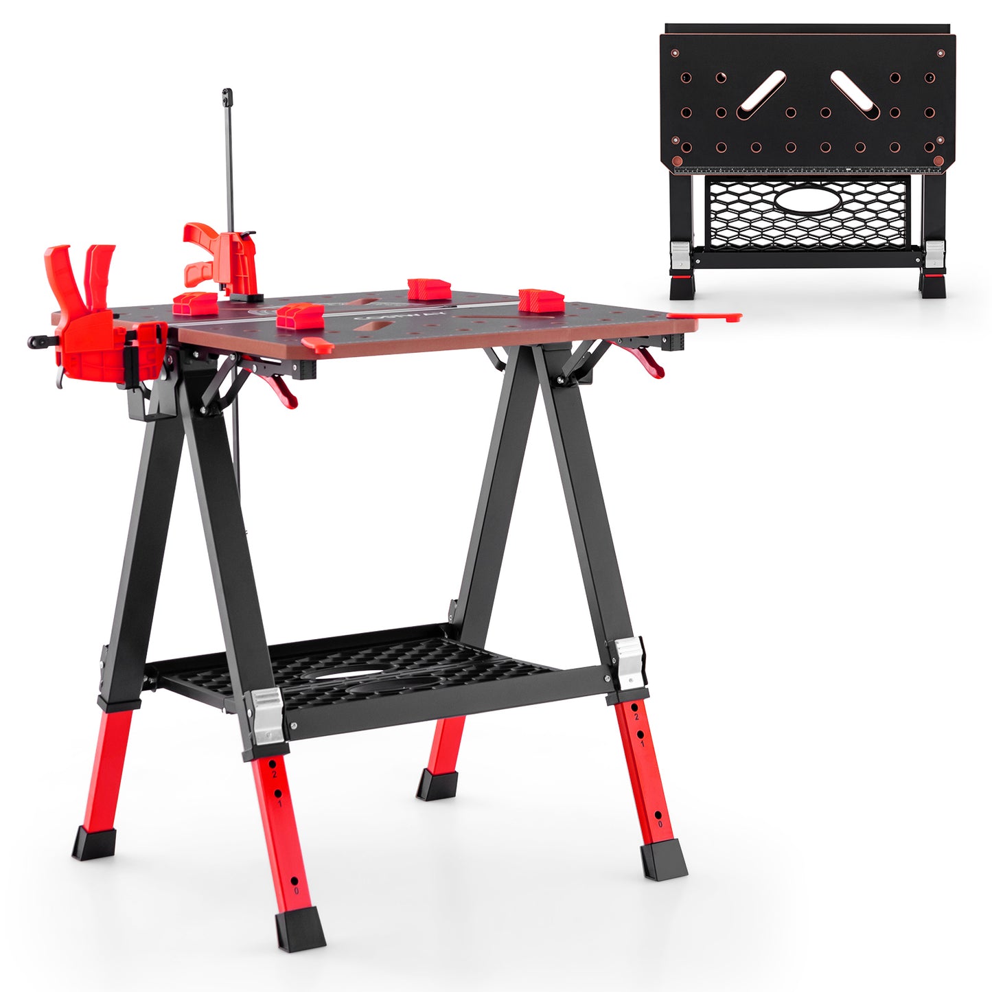 2-in-1 Folding Work Table with 2 Quick Clamps and 8 Adjustable Heights -Orange