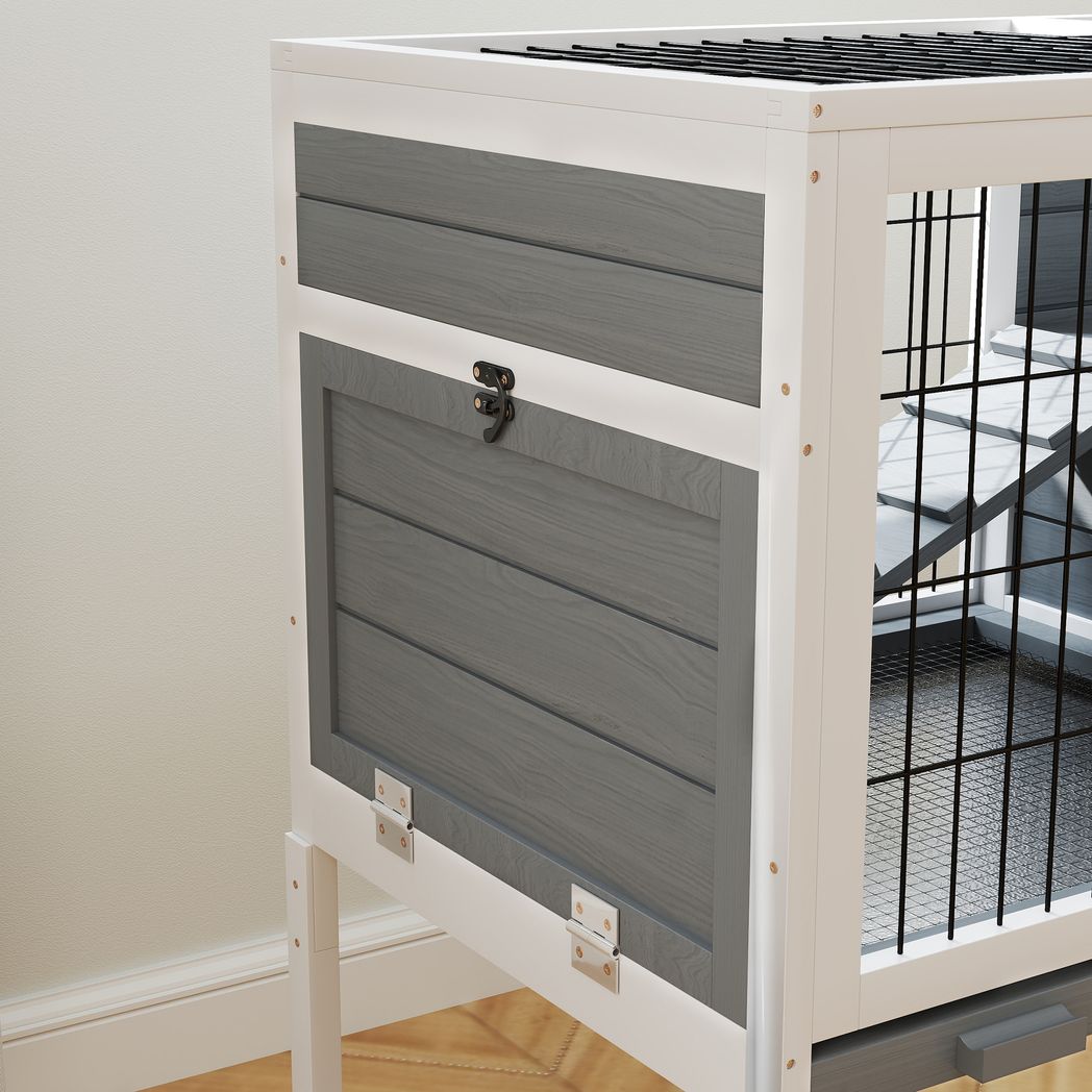 PawHut Wooden Rabbit Hutch, Small Animal House w/ Removable Tray, Openable Roof