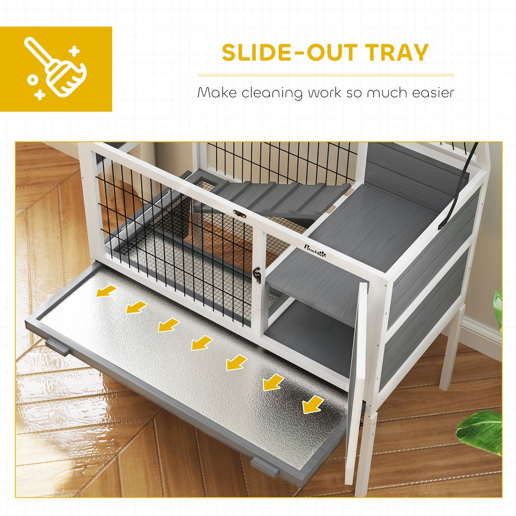 PawHut Wooden Rabbit Hutch, Small Animal House w/ Removable Tray, Openable Roof