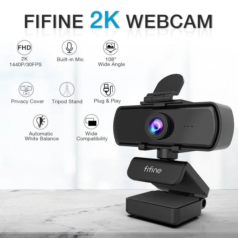 1440p Full HD USB Webcam with Microphone & Tripod for PC Desktop & Laptop - Live Streaming & Video Calling Camera