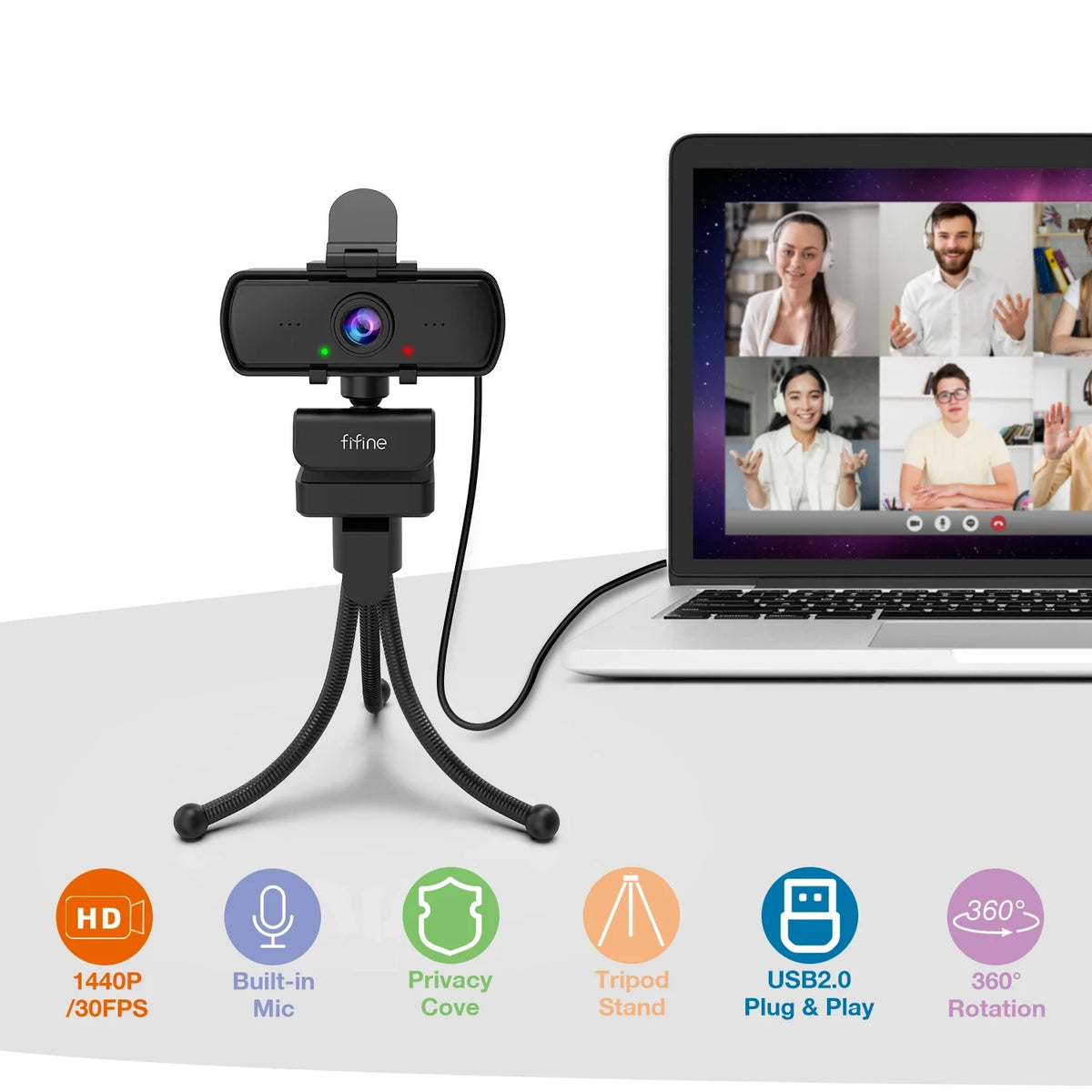 1440p Full HD USB Webcam with Microphone & Tripod for PC Desktop & Laptop - Live Streaming & Video Calling Camera