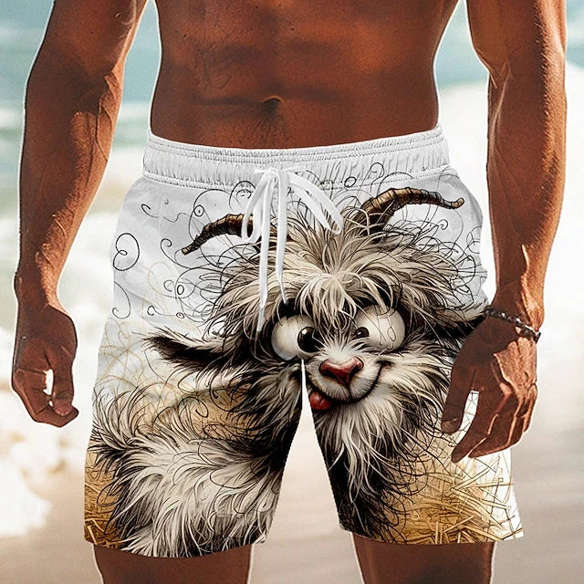 Men's Funny Animal 3D Print Beach Shorts Quick Dry Drawstring Swim Sports Shorts