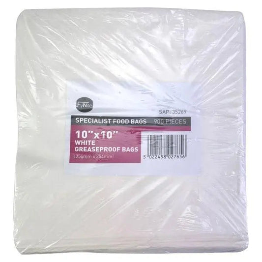 FyNite 10" x 10" White Greaseproof Bags 900 Pieces 254mm x 254mm