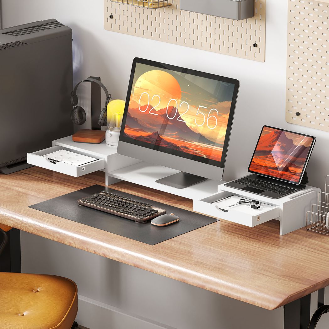 HOMCOM Dual Monitor Stand Riser with Adjustable Length and Angle