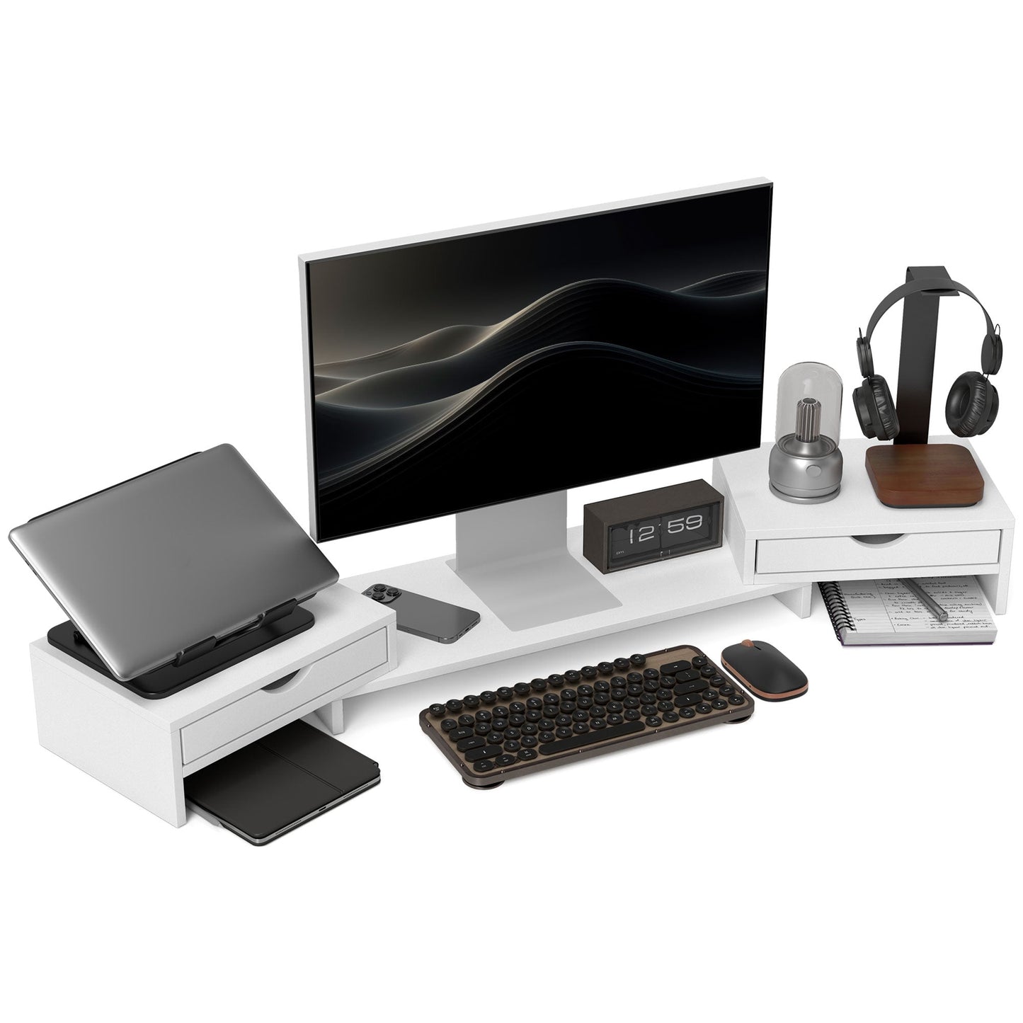 HOMCOM Dual Monitor Stand Riser with Adjustable Length and Angle