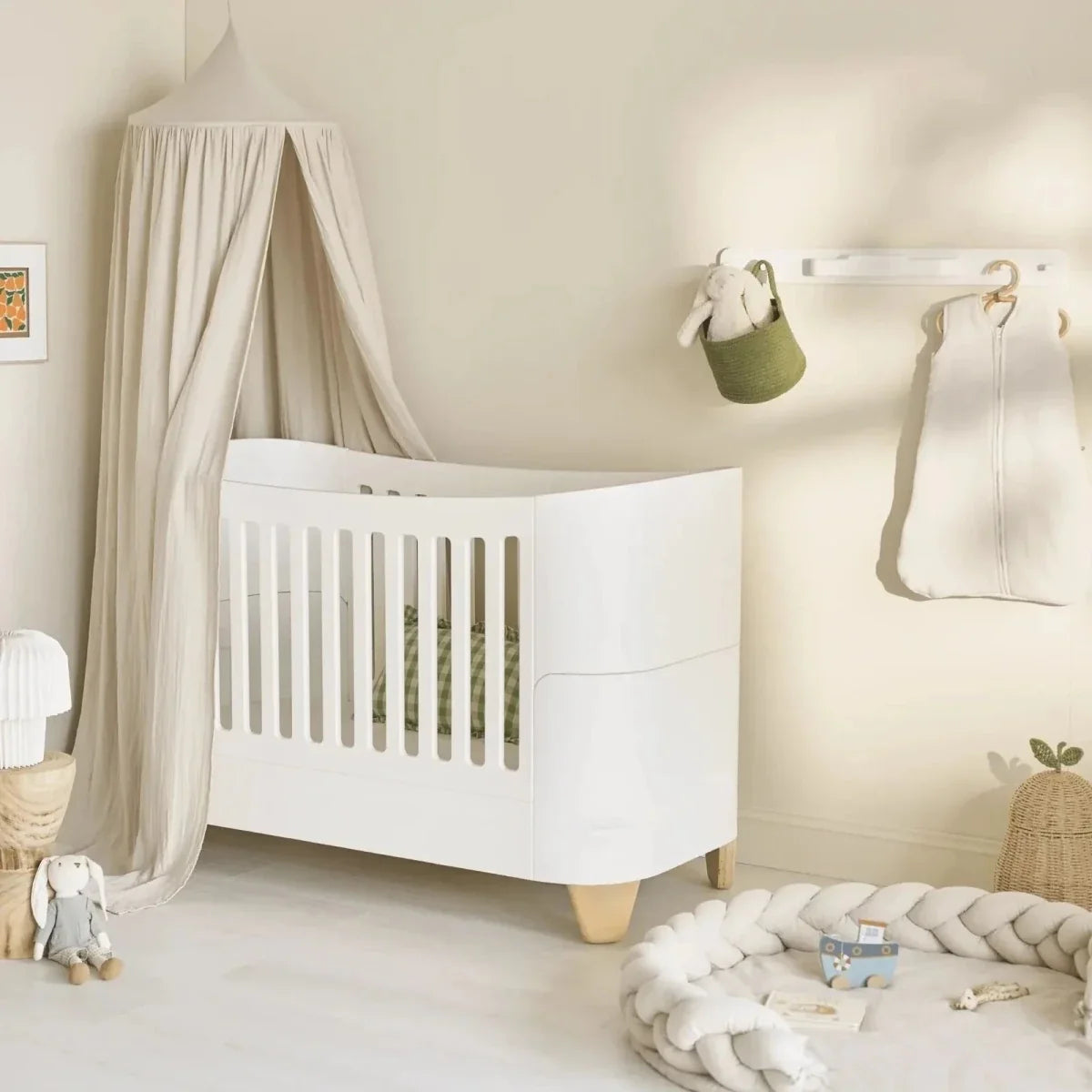 Gaia Baby Serena Cot Bed & Bedside Crib Set - White/Natural