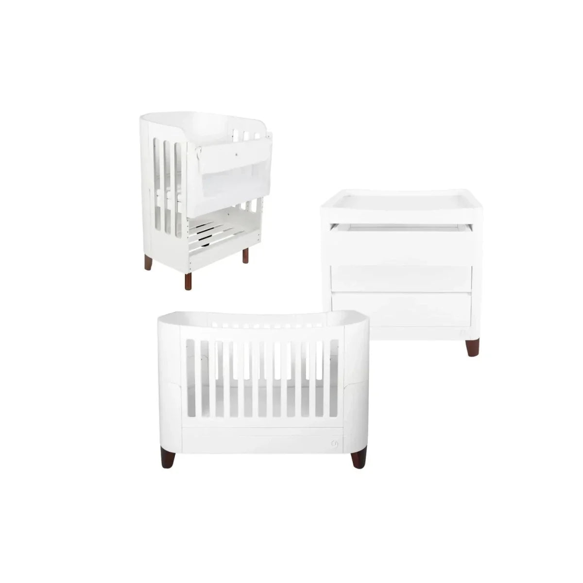 Gaia Baby Serena Cot Bed & Bedside Crib Set - White/Walnut