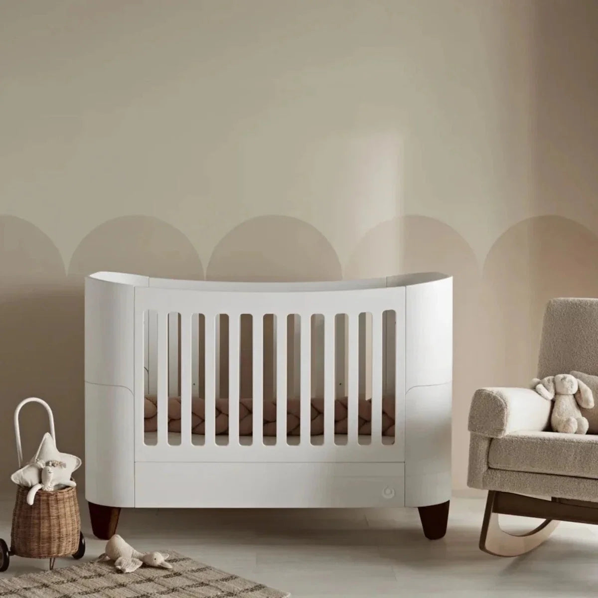 Gaia Baby Serena Cot Bed & Bedside Crib Set - White/Walnut