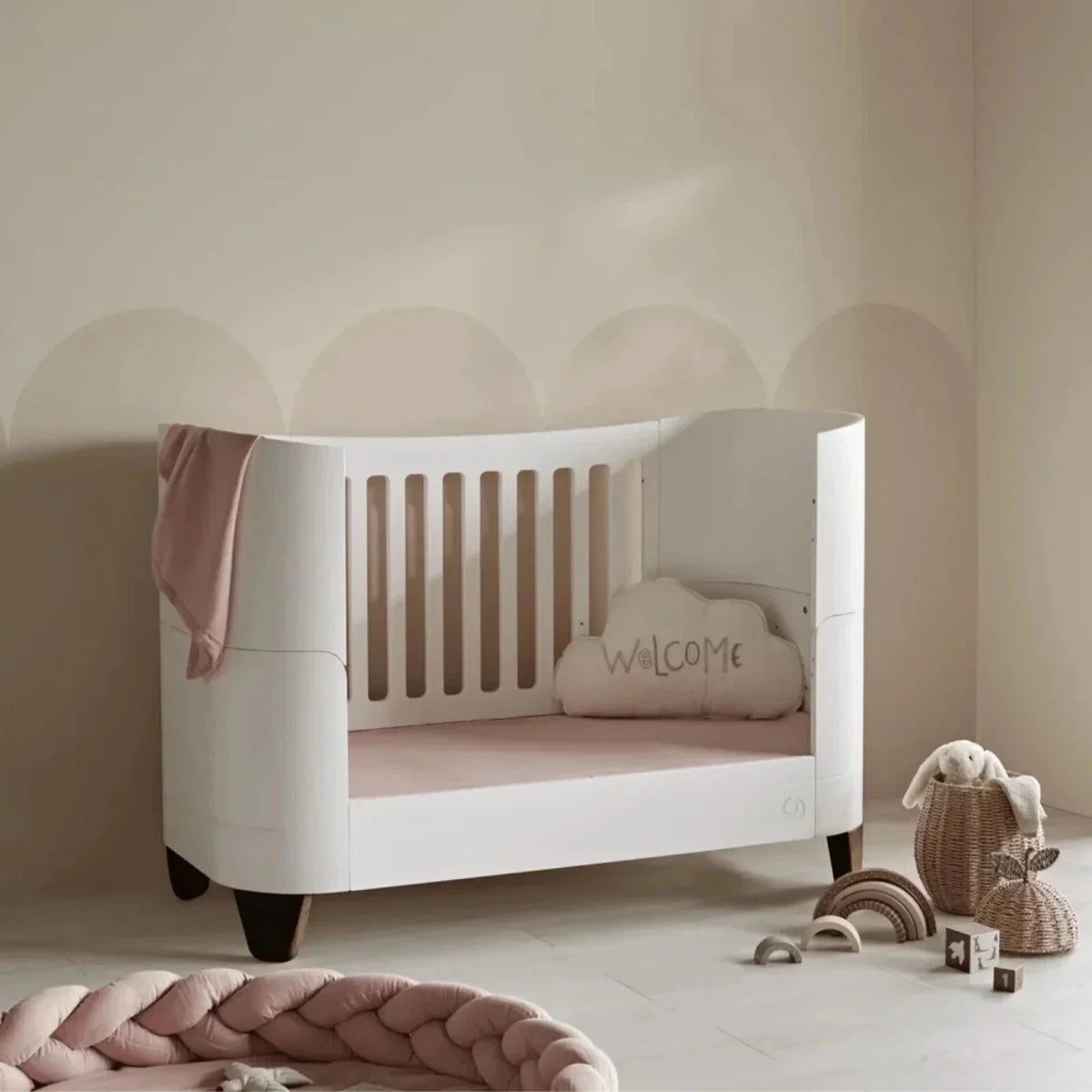 Gaia Baby Serena Cot Bed & Bedside Crib Set - White/Walnut