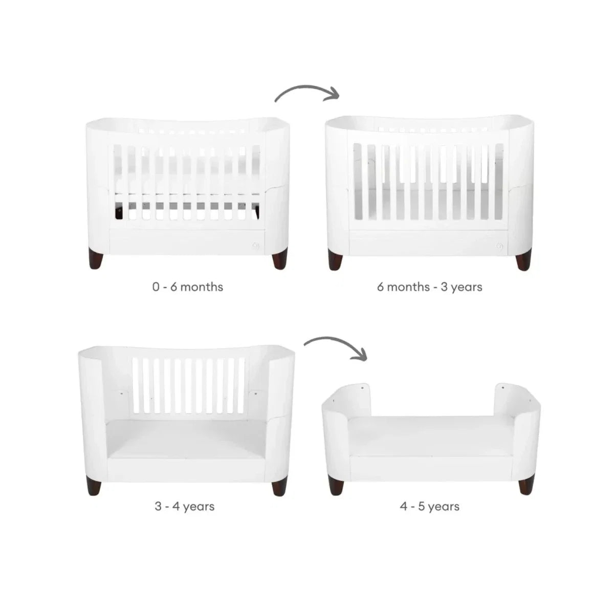 Gaia Baby Serena Cot Bed & Bedside Crib Set - White/Walnut