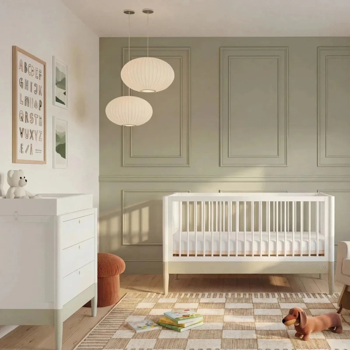 Gaia Baby Eos Nursery Cot Bed - Desert Sage/White