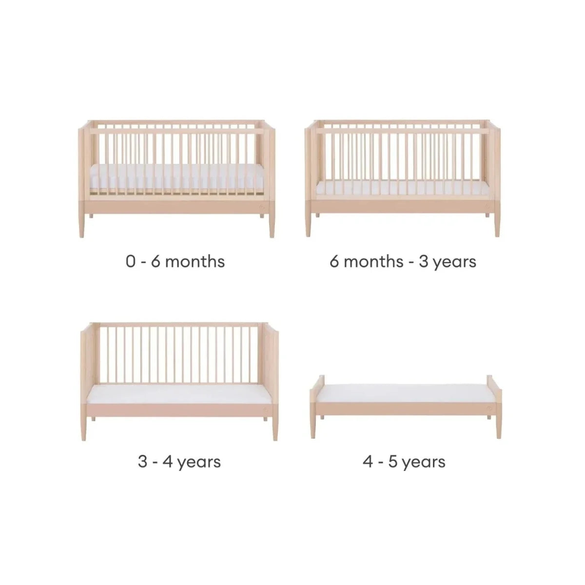 Gaia Baby Eos Nursery Cot Bed - Powder Blush/Natural Ash