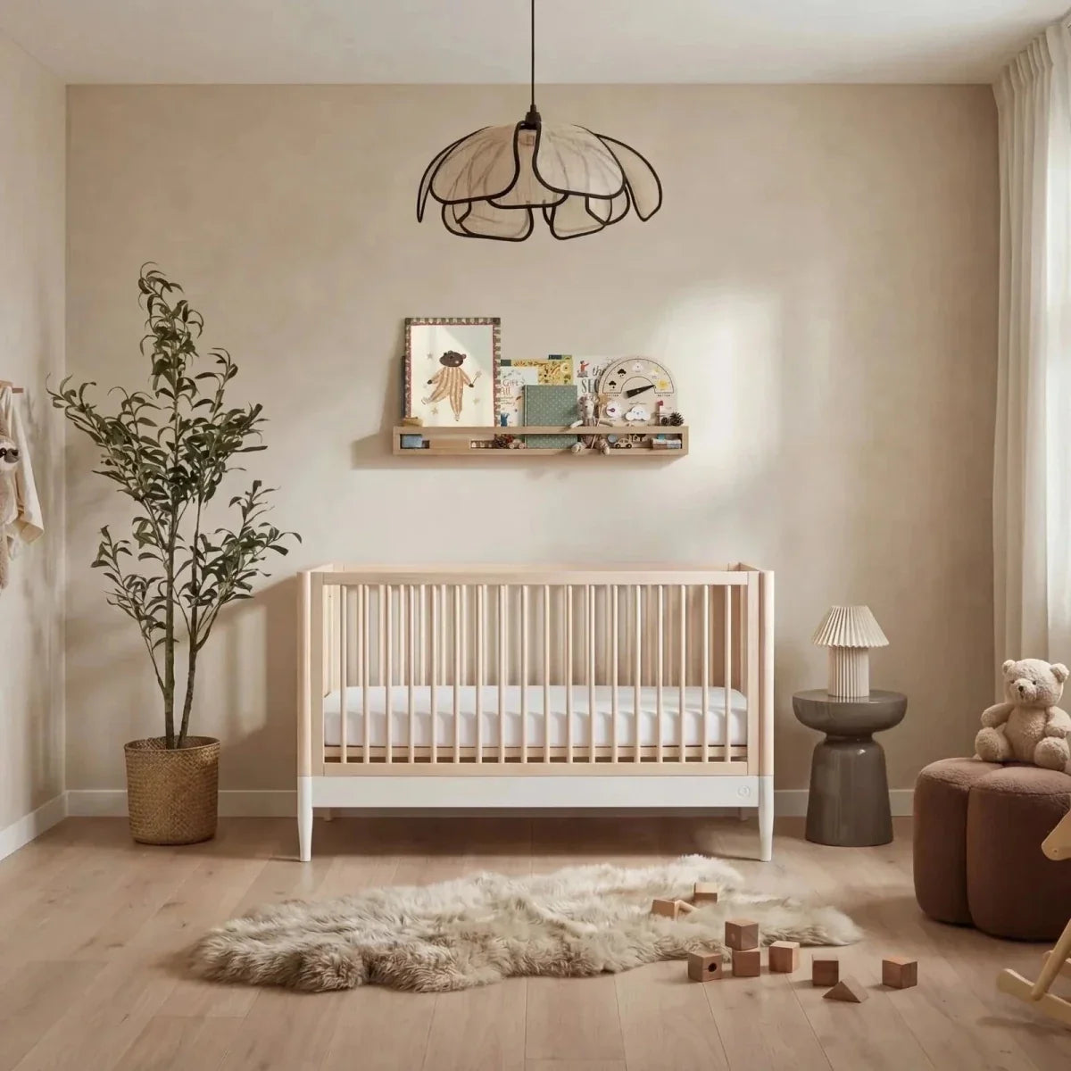 Gaia Baby Eos Nursery Cot Bed - White/Natural Ash