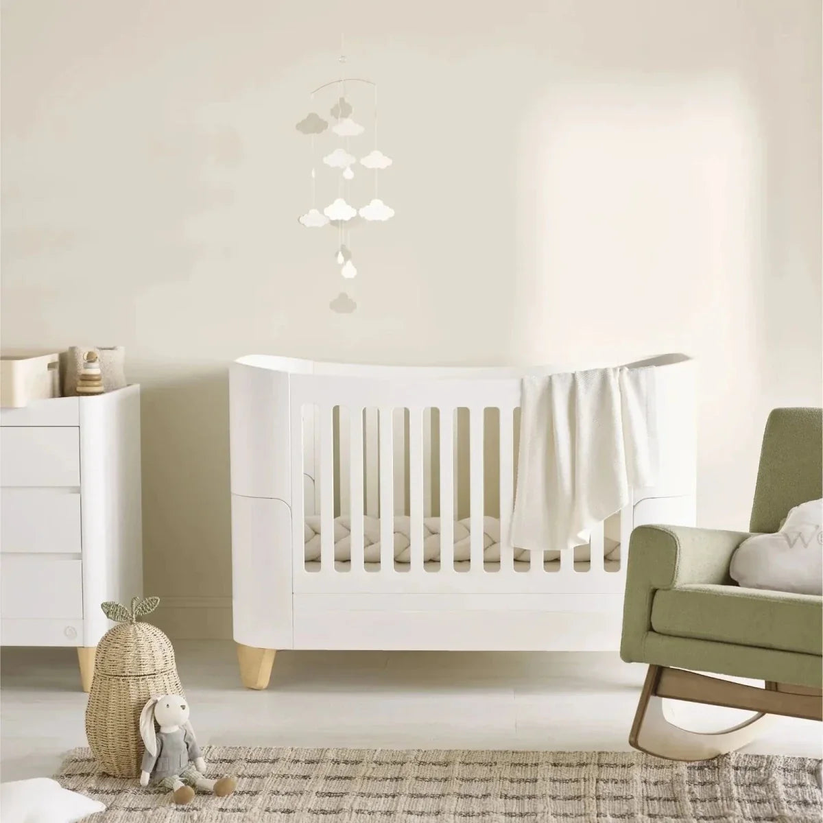 Gaia Baby Serena All-In-One Cot Bed Set - White/Natural