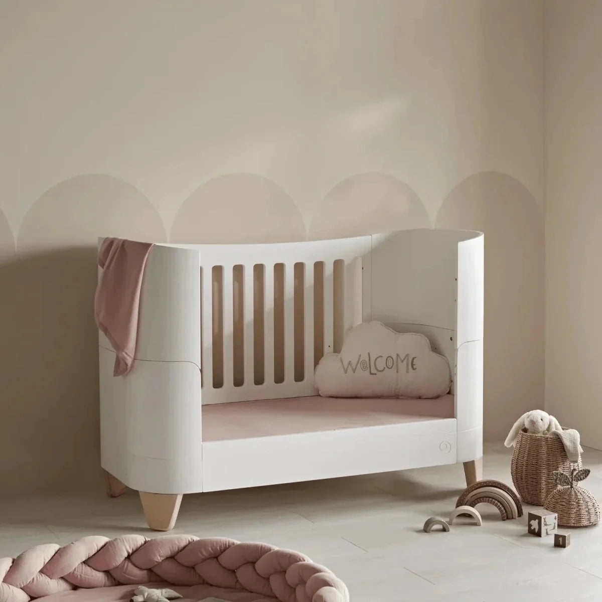 Gaia Baby Serena All-In-One Cot Bed Set - White/Natural
