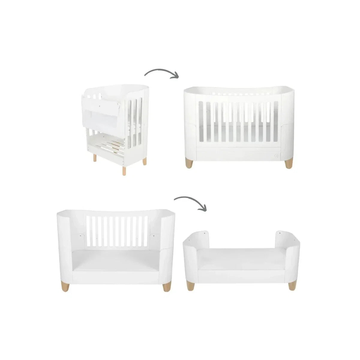 Gaia Baby Serena Cot Bed & Bedside Crib - White/Natural