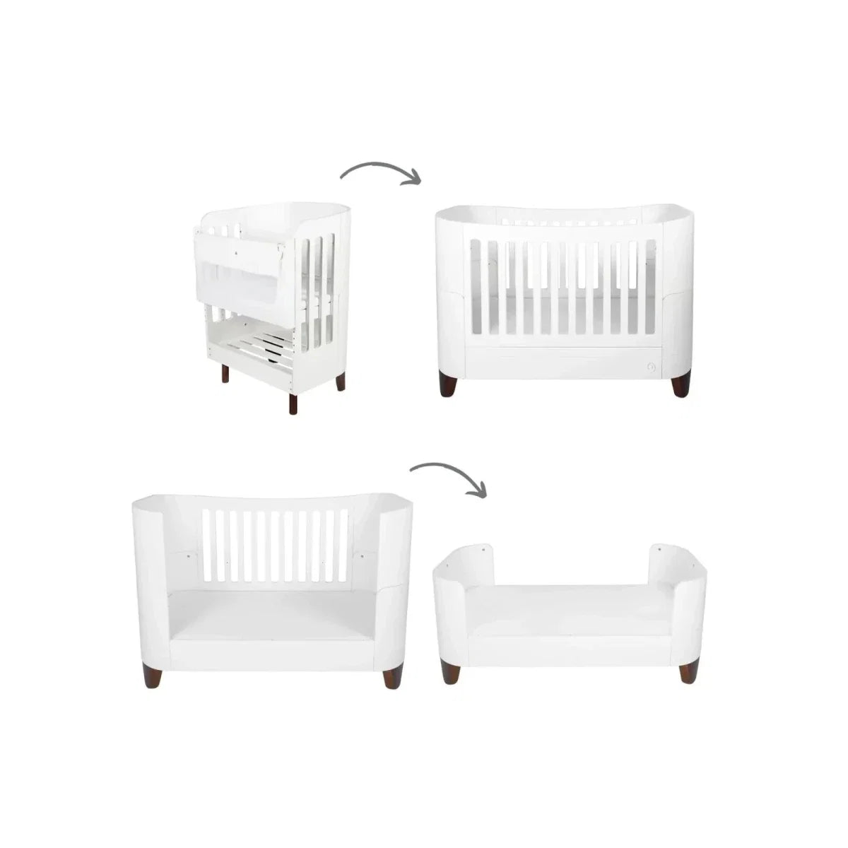 Gaia Baby Serena Cot Bed & Bedside Crib - White/Walnut