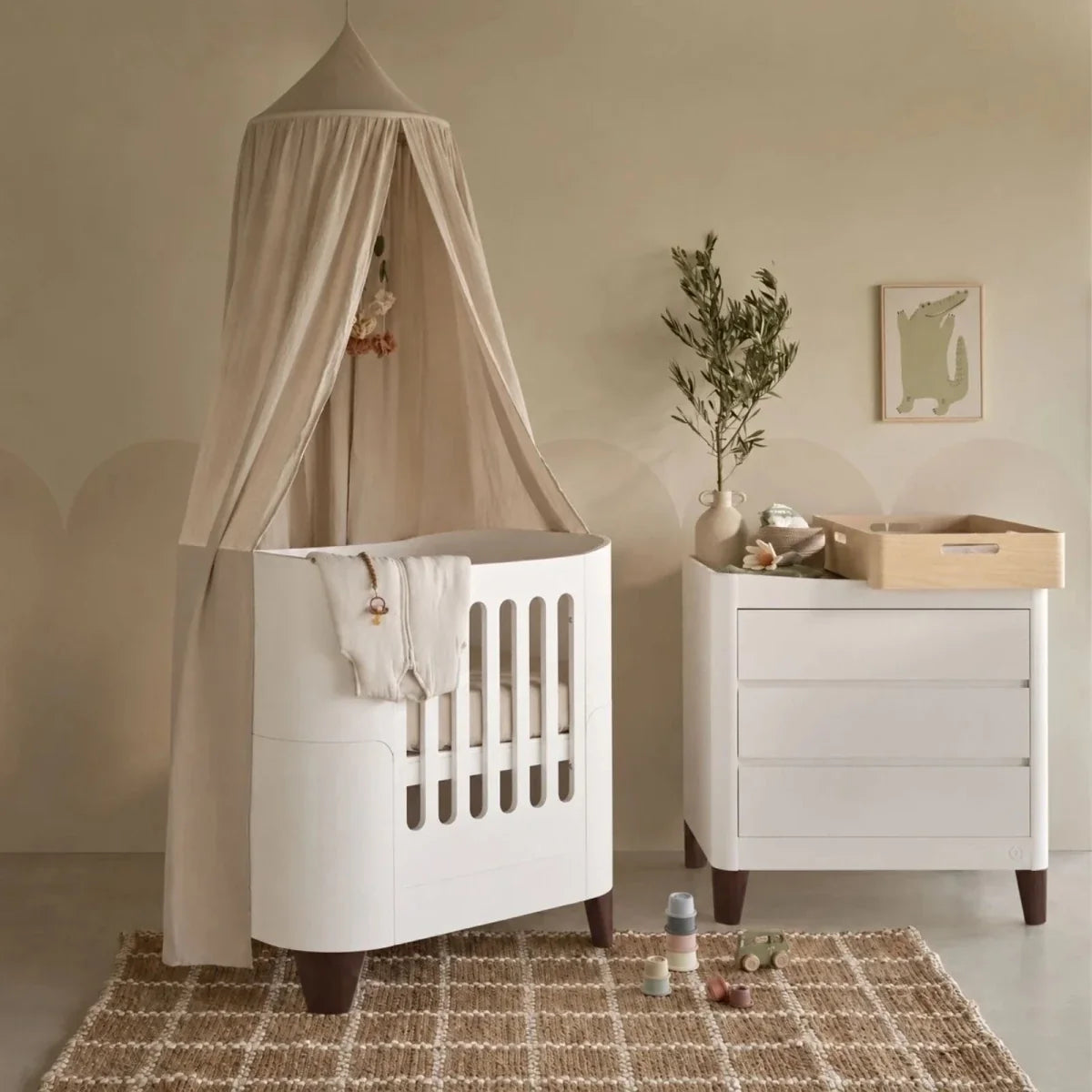 Gaia Baby Serena Mini Cot & Dresser Room Set - White/Walnut
