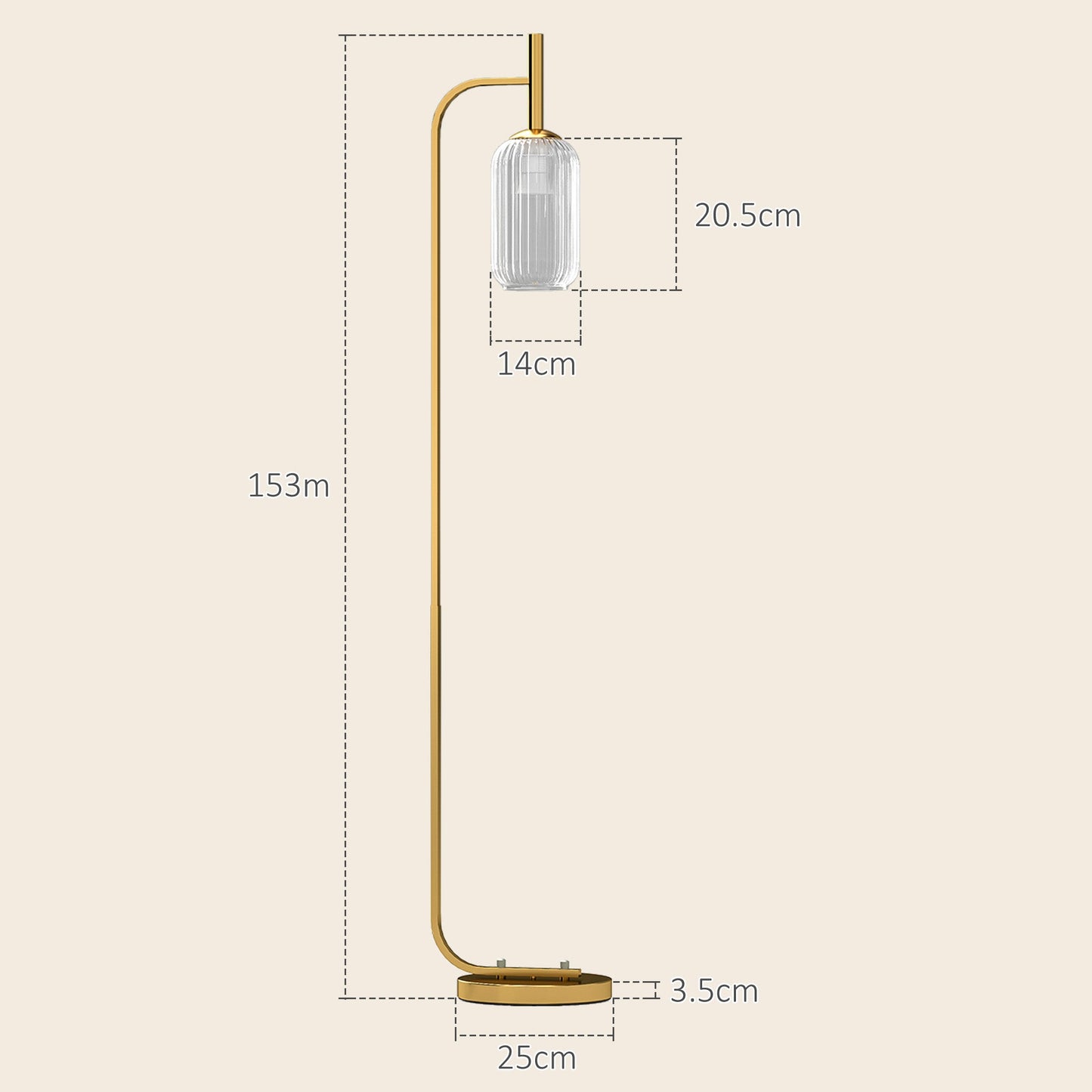 HOMCOM Modern Floor Lamp with Glass Lampshade, Foot Switch for Living Room