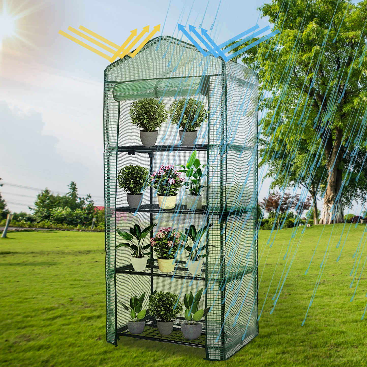 4 Tier Weatherproof Green House with Shelves