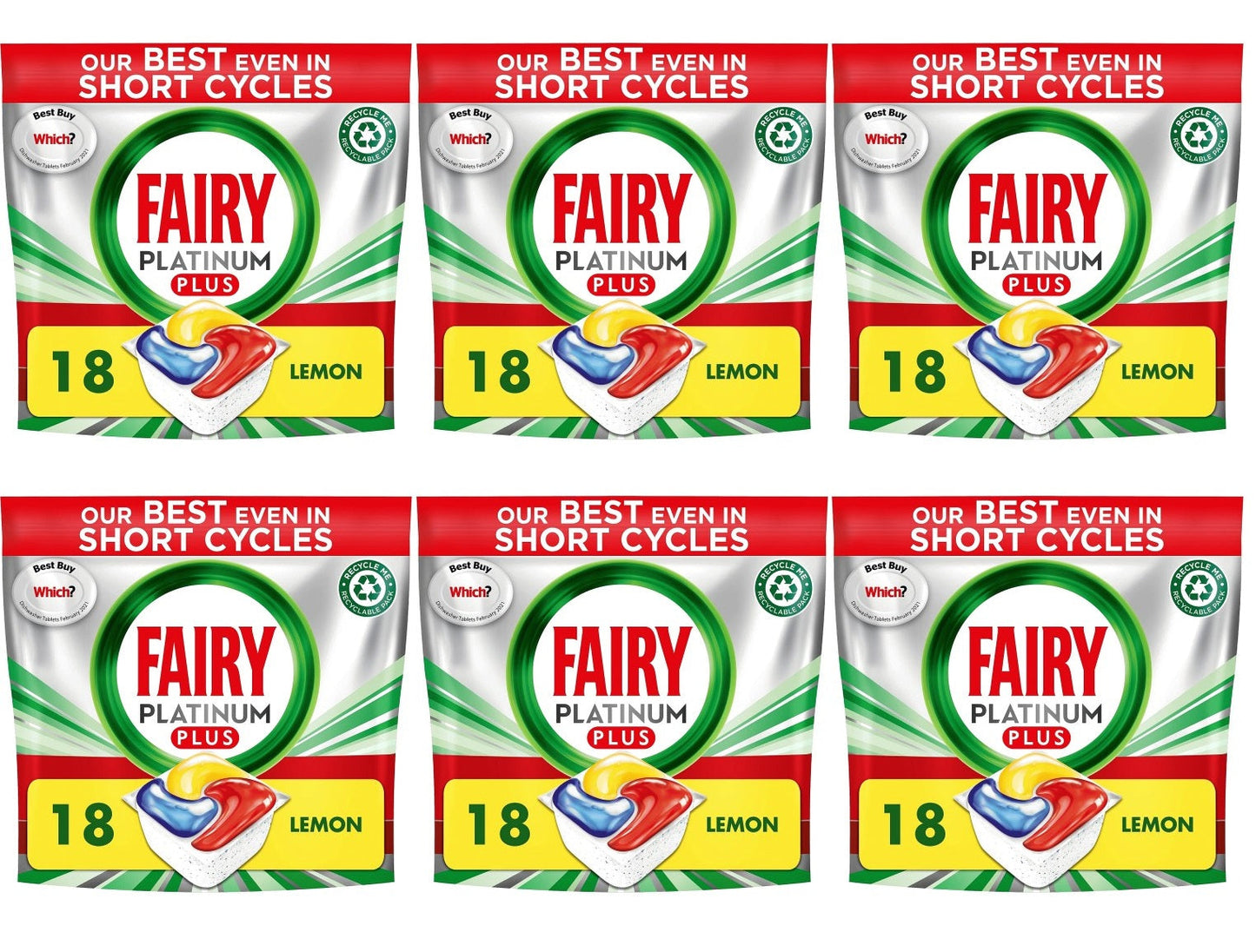 6 x Fairy Platinum Plus Lemon 18Ct