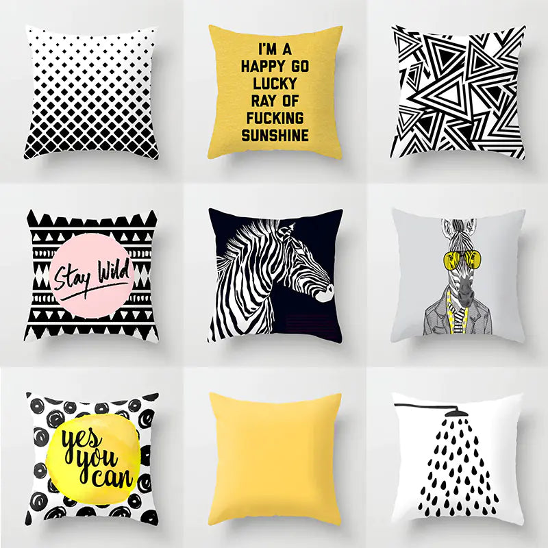 Yellow & Black Geometric Pillow Cover – Modern Abstract Cushion Case 45×45cm