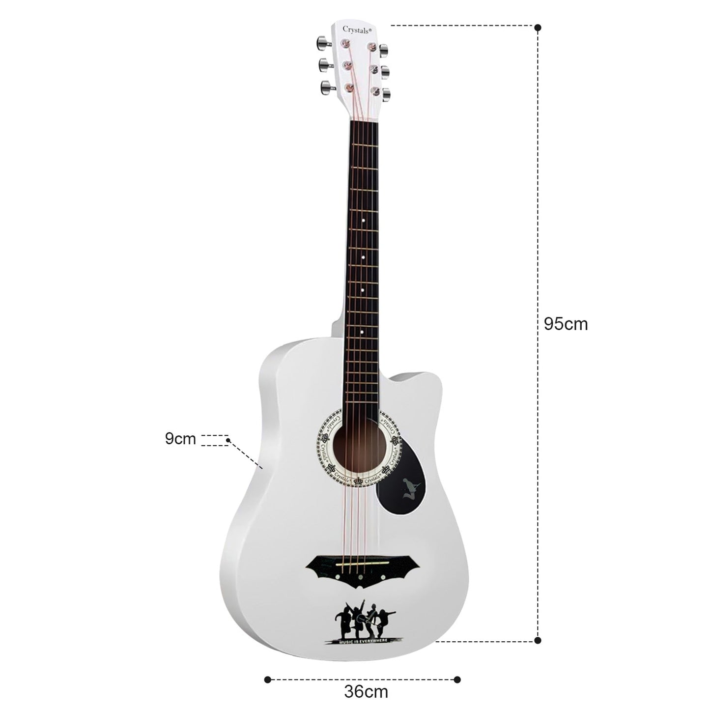 38" Full Size 6 String Acoustic Guitar White
