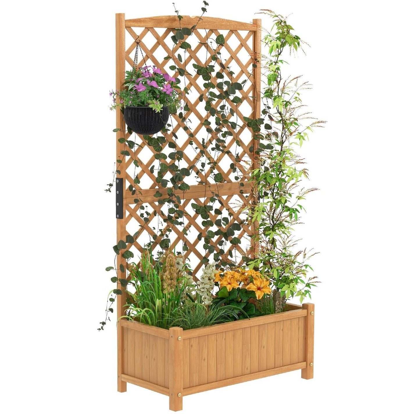 Raised Garden Bed with Diamond Shaped Trellis-Natural