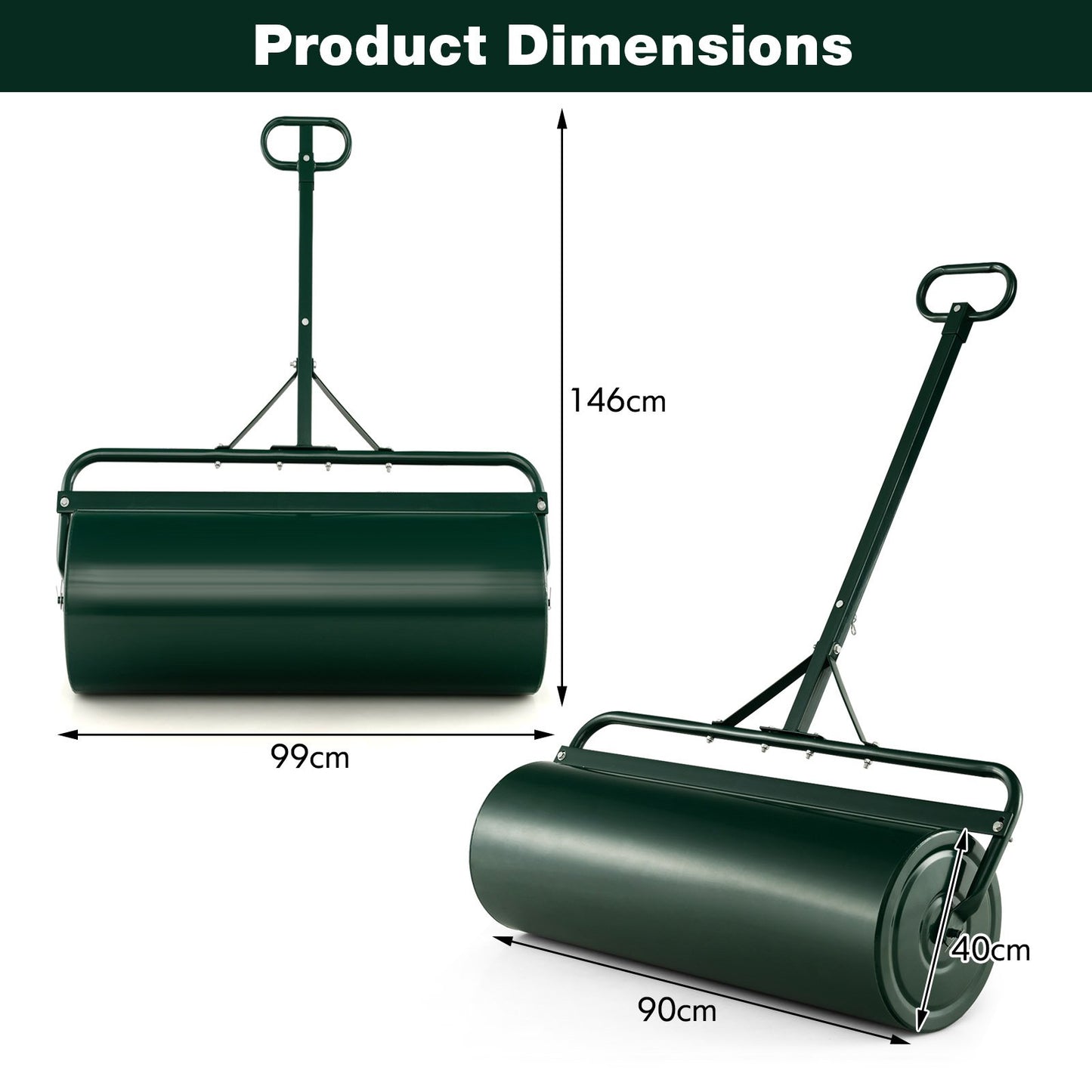 113L Metal Garden Lawn Roller-Black
