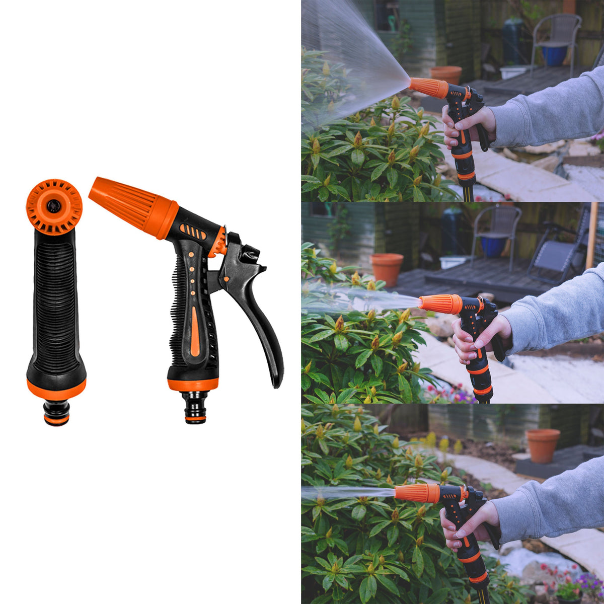 Hose Gun Water Sprayer Adjustable Black Orange