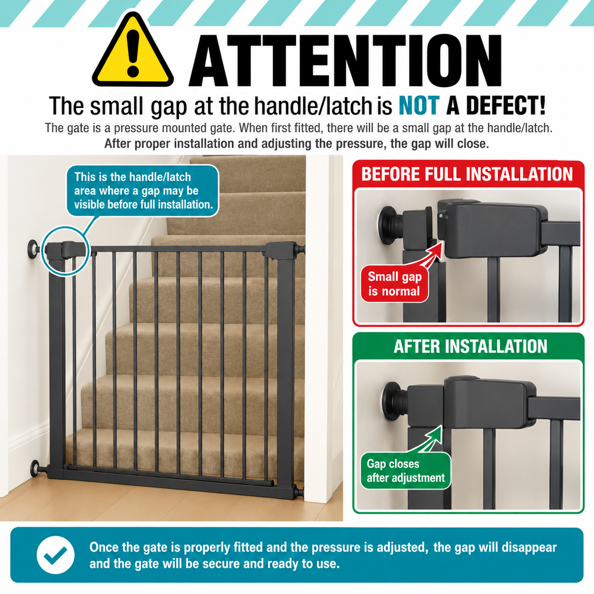 FYLO Baby Safety Stair Gate Pressure Fit Extra Wide - Grey