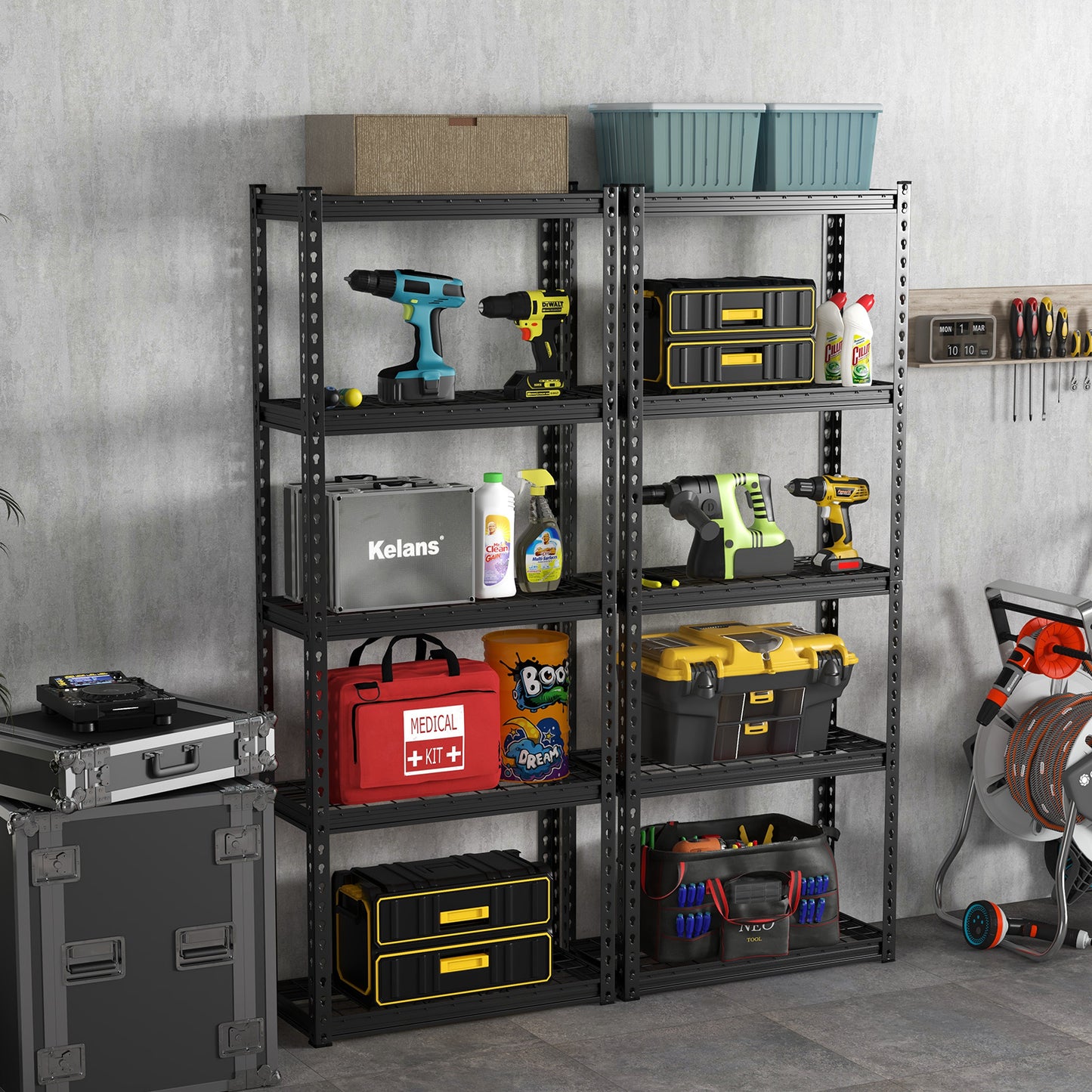 5-Tier Garage Metal Storage Shelves Shelving Unit-Grey