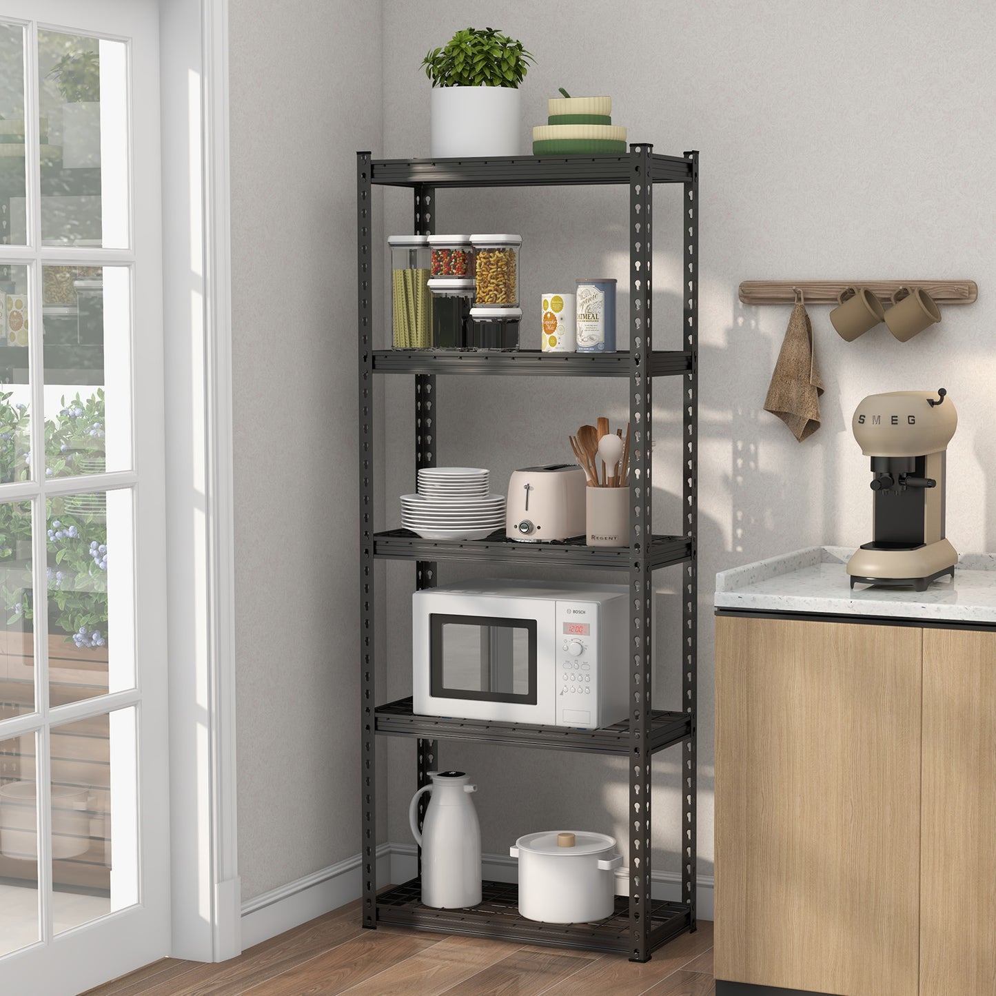 5-Tier Garage Metal Storage Shelves Shelving Unit-Grey