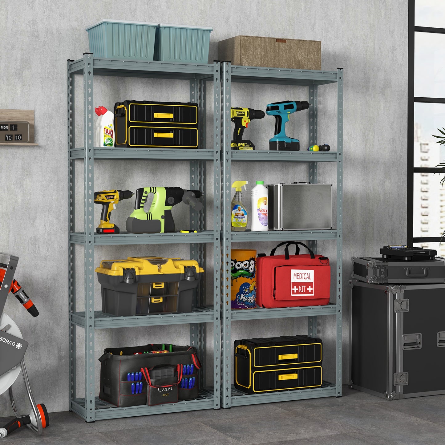 5-Tier Garage Metal Storage Shelves Shelving Unit-Grey