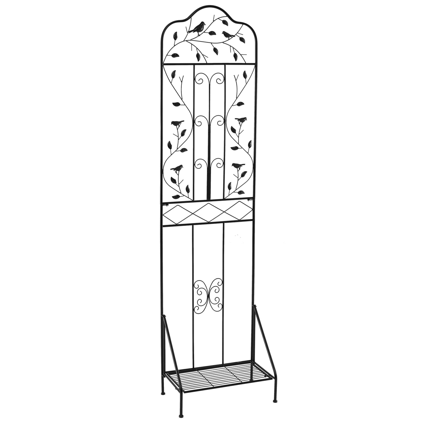 Garden Trellis with Foldable Shelf and Anti-Tipping Device-Black-2 Pack