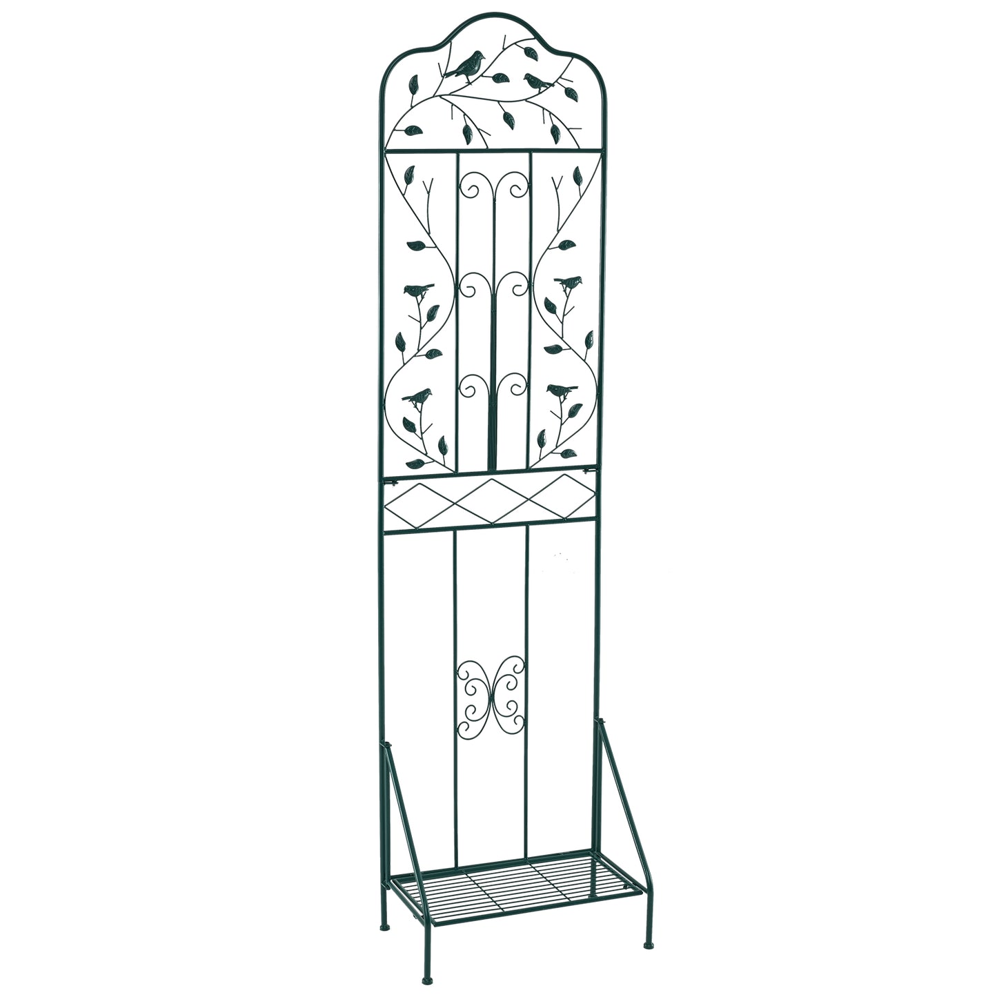 Garden Trellis with Foldable Shelf and Anti-Tipping Device-Black-2 Pack