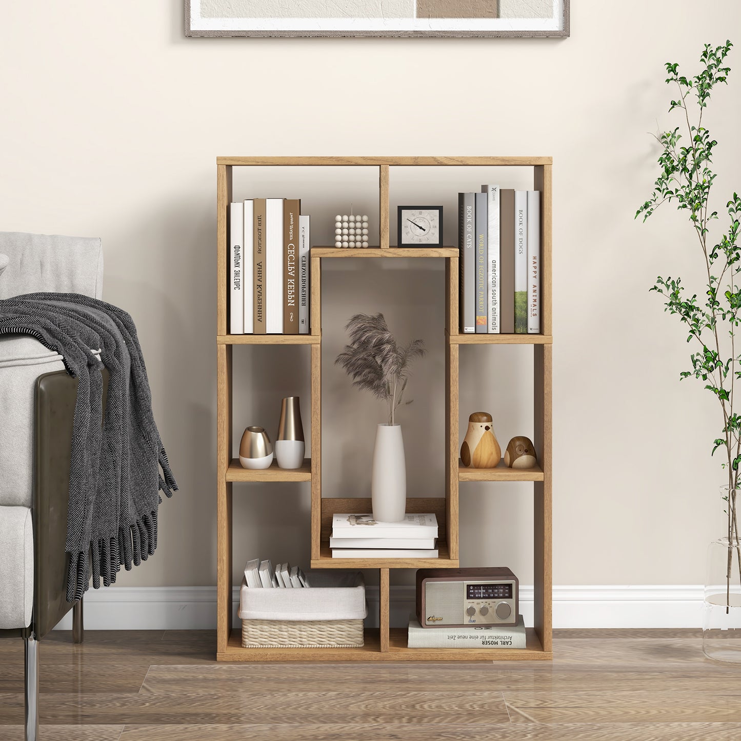 7-Cube Geometric Bookshelf Open Bookcase with Anti-Toppling Device-White