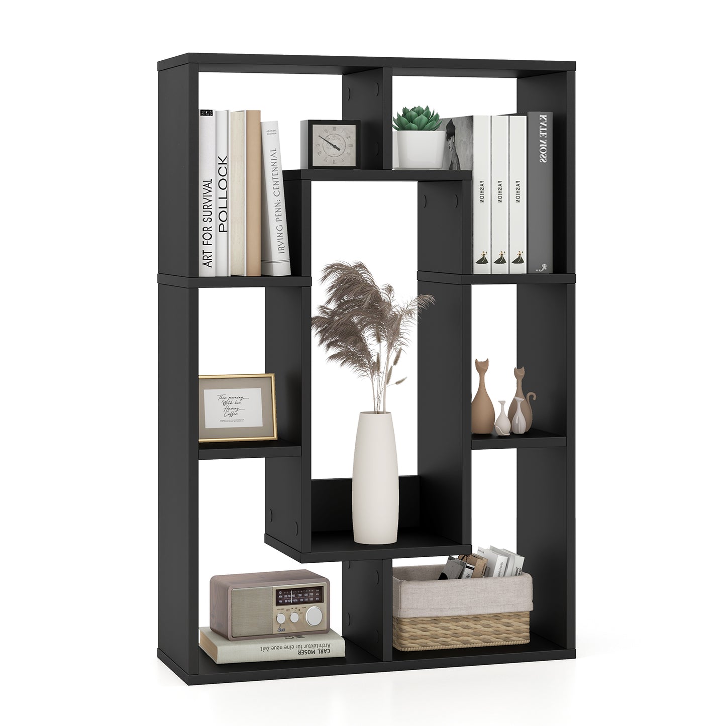 7-Cube Geometric Bookshelf Open Bookcase with Anti-Toppling Device-White