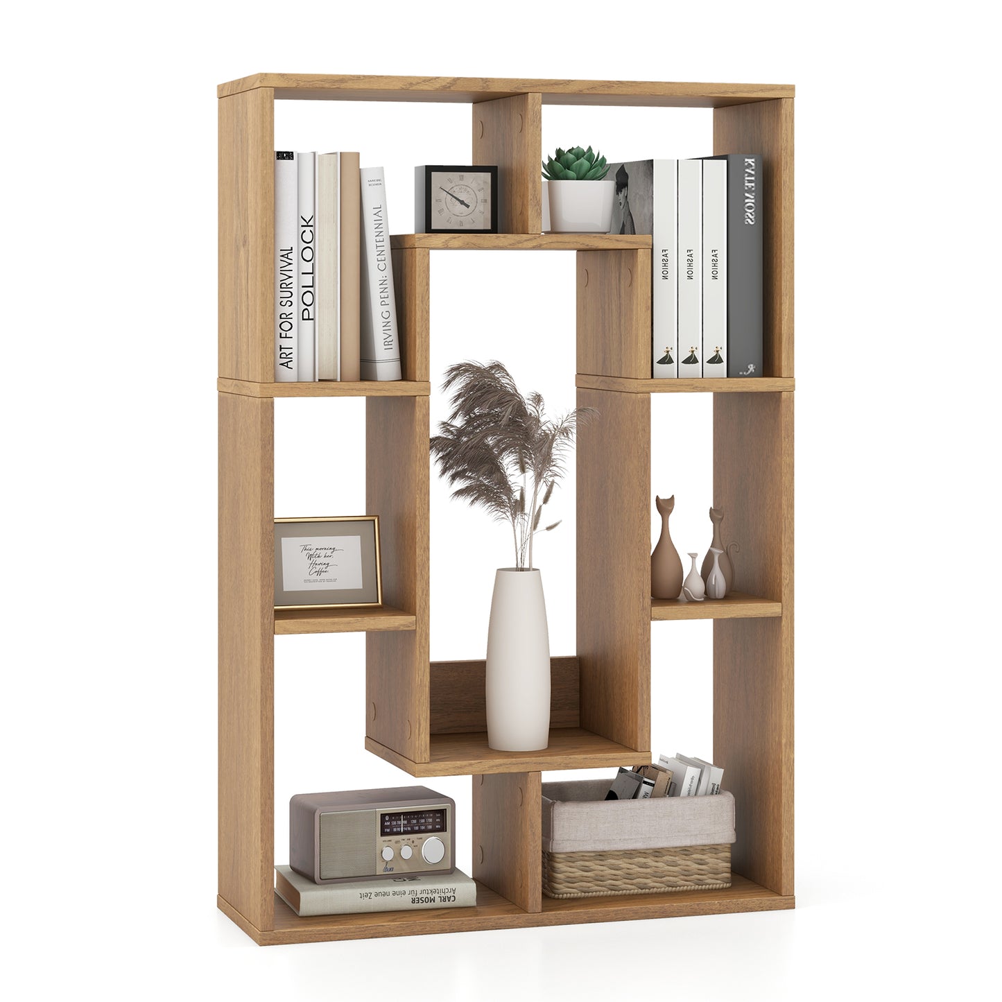 7-Cube Geometric Bookshelf Open Bookcase with Anti-Toppling Device-White