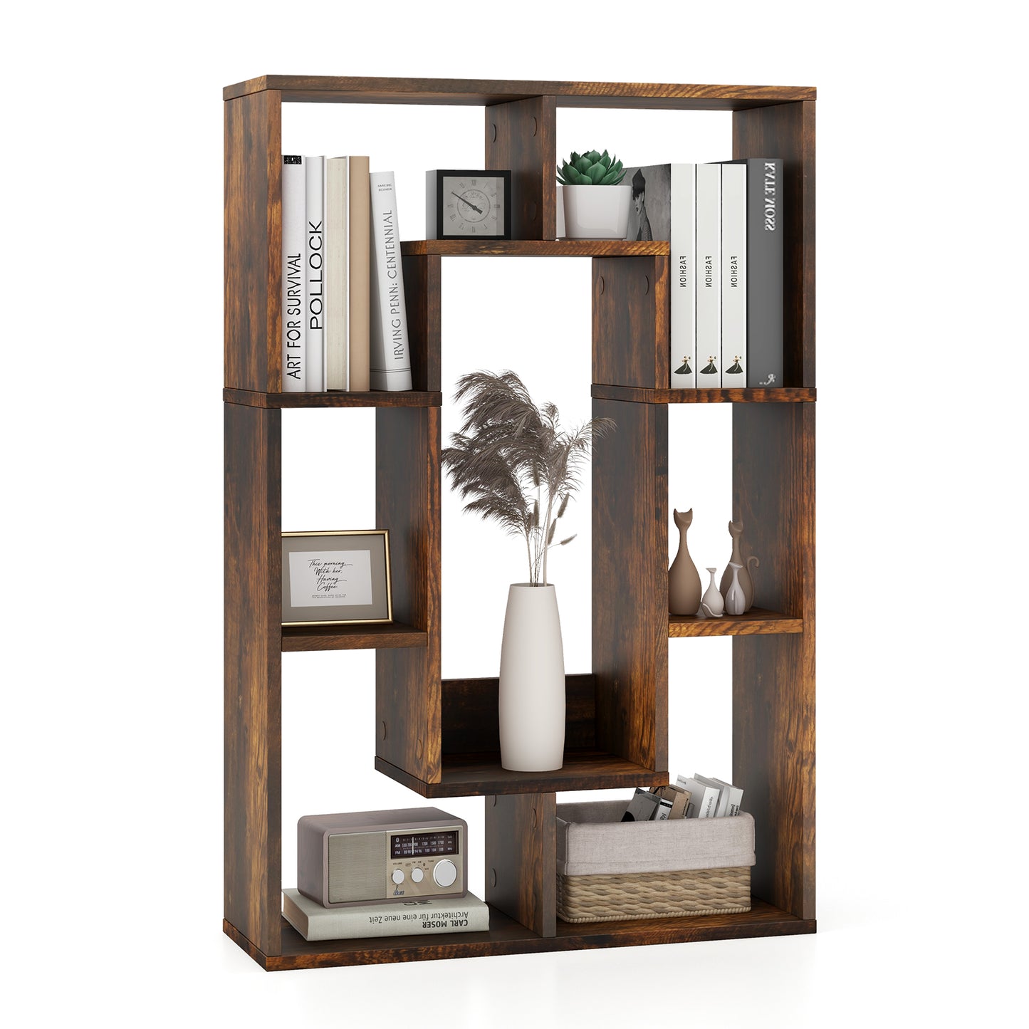 7-Cube Geometric Bookshelf Open Bookcase with Anti-Toppling Device-White
