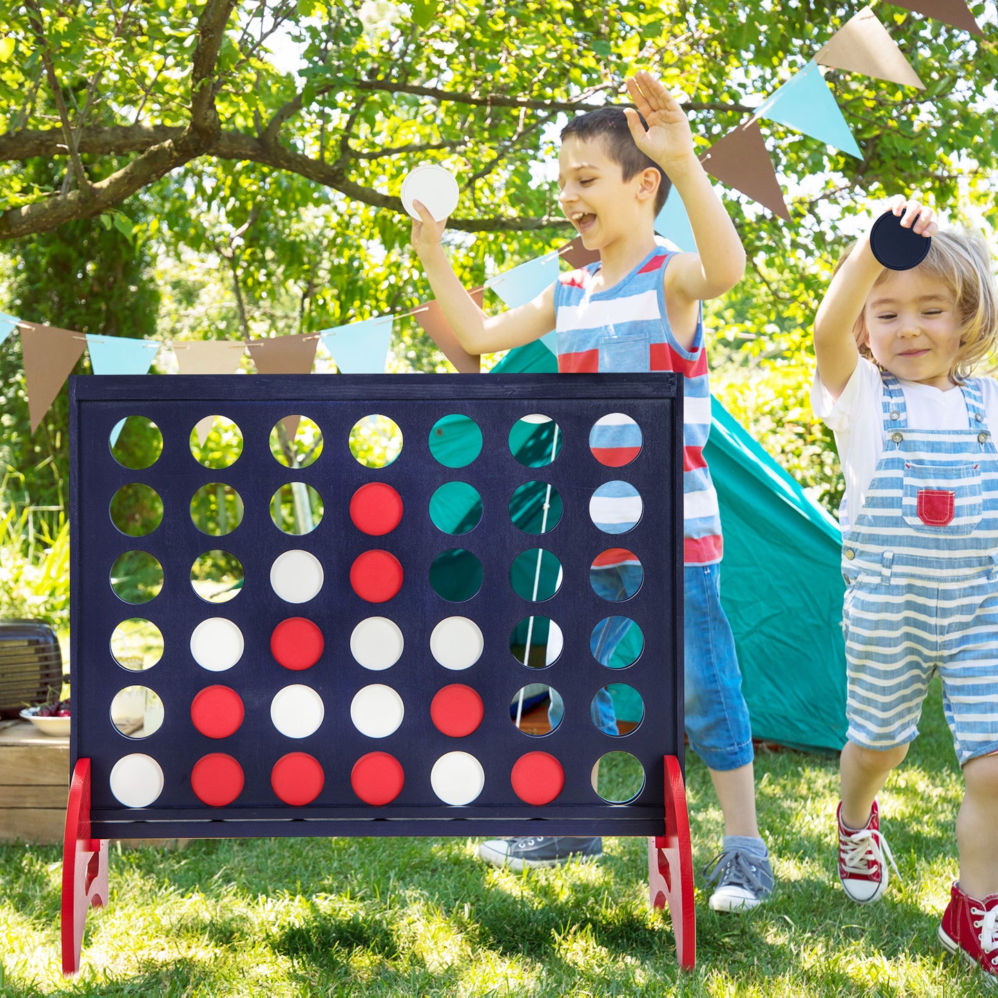 Giant 4-to-Score Game Set with Carrying Bag and 42 Pieces Jumbo Rings-Blue