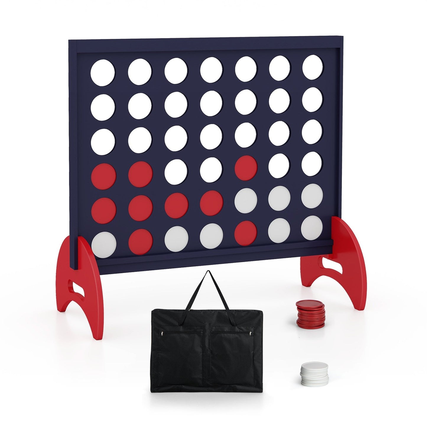 Giant 4-to-Score Game Set with Carrying Bag and 42 Pieces Jumbo Rings-Blue