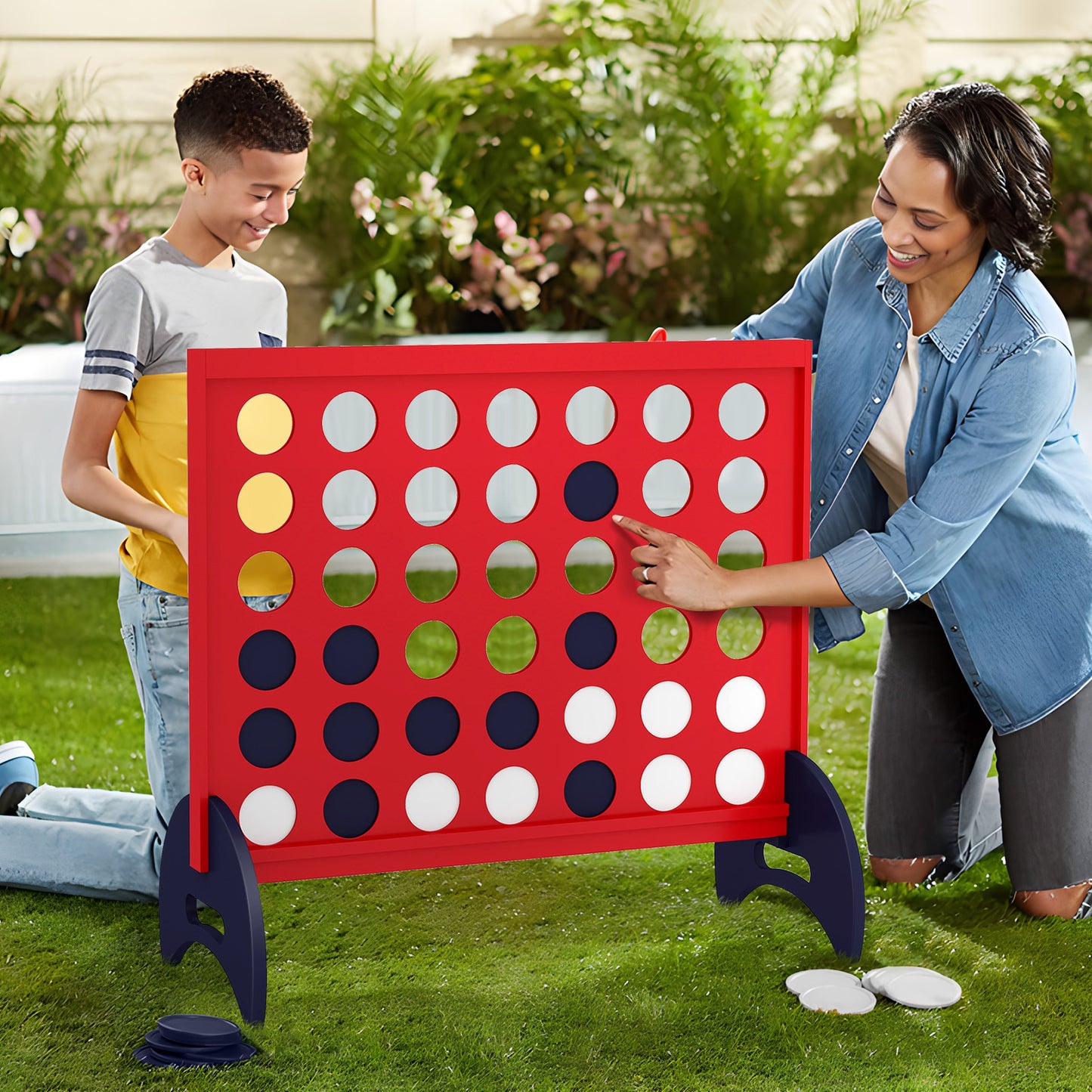 Giant 4-to-Score Game Set with Carrying Bag and 42 Pieces Jumbo Rings-Blue